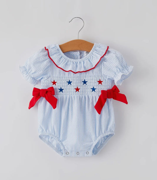Stars & Stripes Smocked Girl Romper