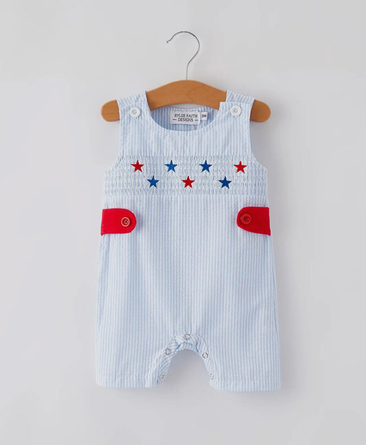 Stars & Stripes Smocked Boy Romper