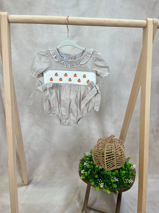 Smocked Pumpkin Girls Romper