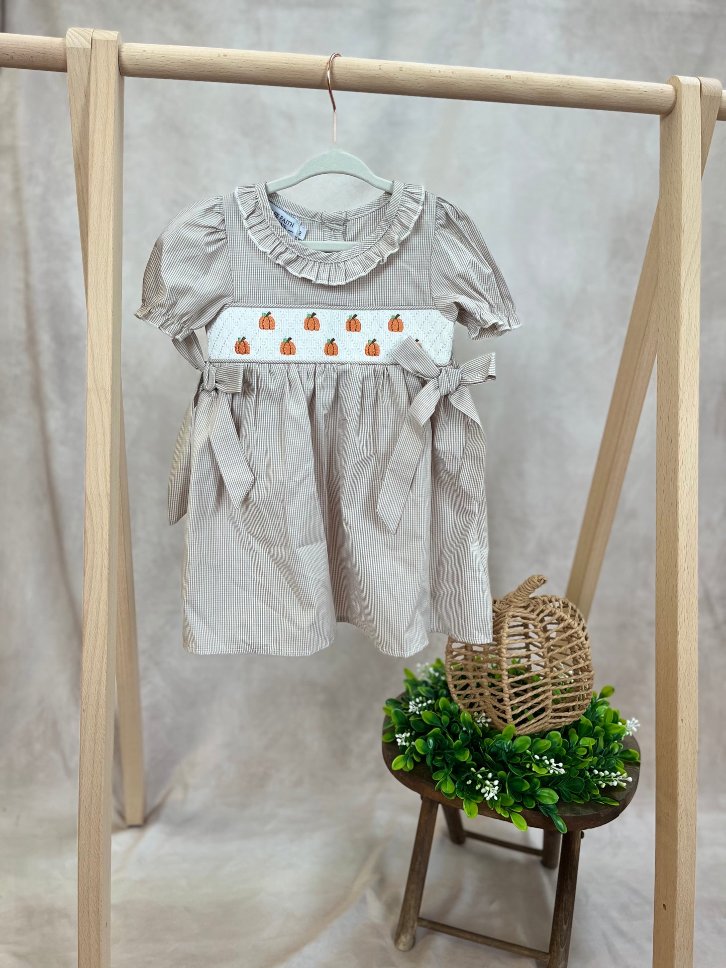 Smocked Pumpkin Girls Dress