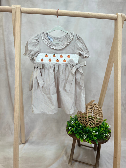 Smocked Pumpkin Girls Dress