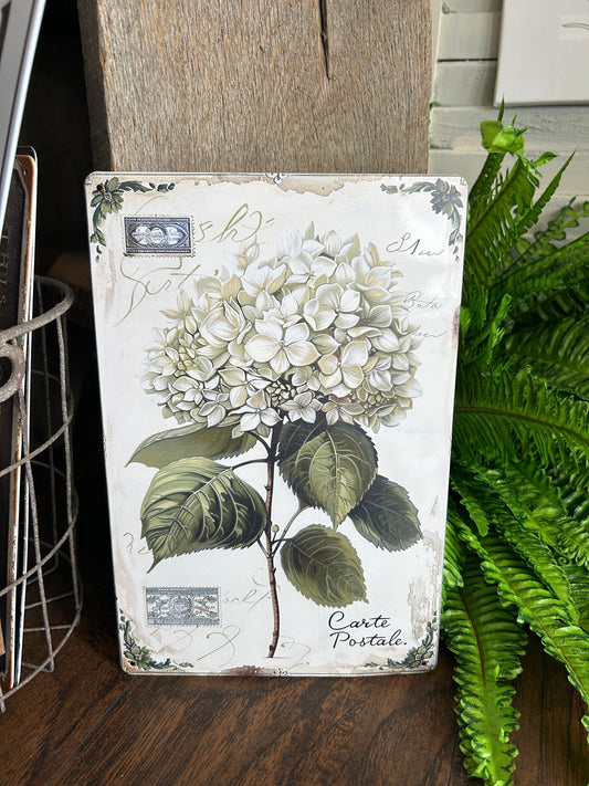 White hydrangea tin wall decor